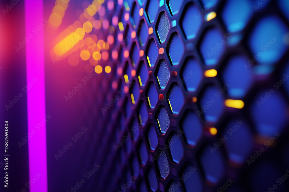Aufkleber hexagonal server rack with glowing lights technology abstract background