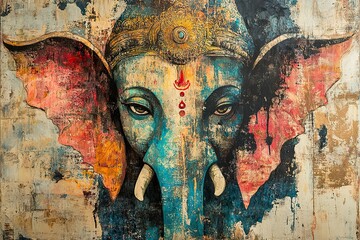 Fototapeta premium A detailed abstract painting of a deity in front view