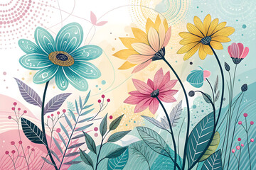 Modern Geometric Floral Pattern Background Colorful Abstract Flowers with Contemporary Design	
