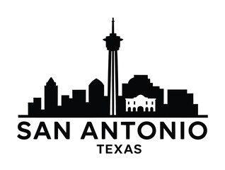 Iconic San Antonio skyline featuring key buildings and landmarks, ideal for city pride, tourism, or branding projects showcasing Texas' vibrant urban identity.