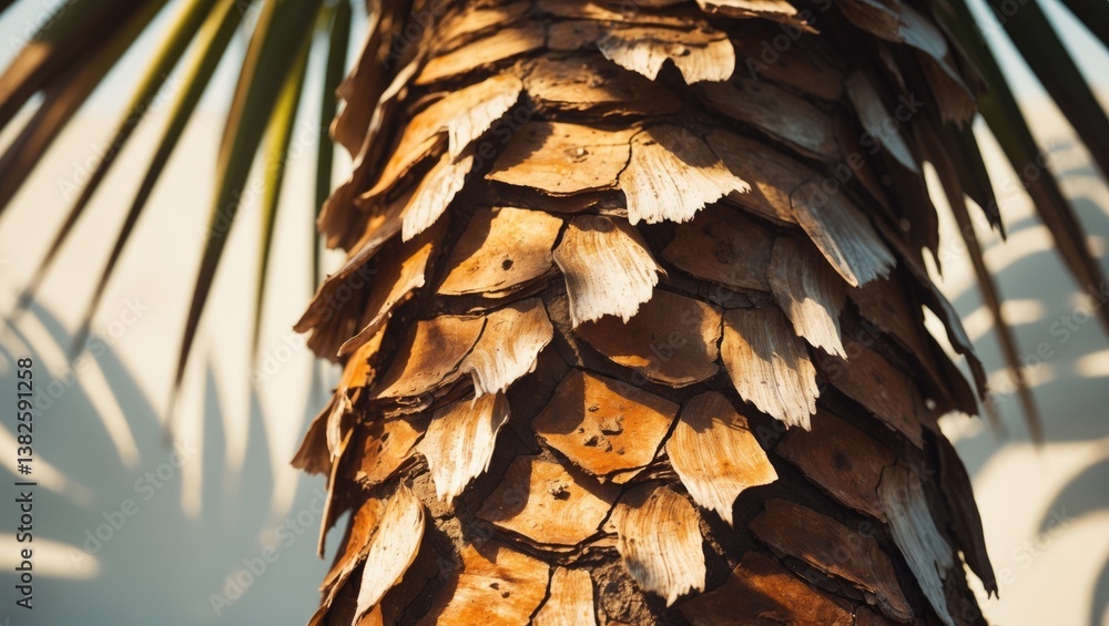 Aufkleber palm tree bark texture. close-up view of cracked wood background. detailed texture of palm bark.