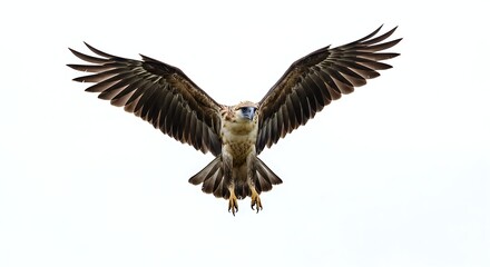 Obraz premium A Philippine eagle in mid-flight, wings spread, white background