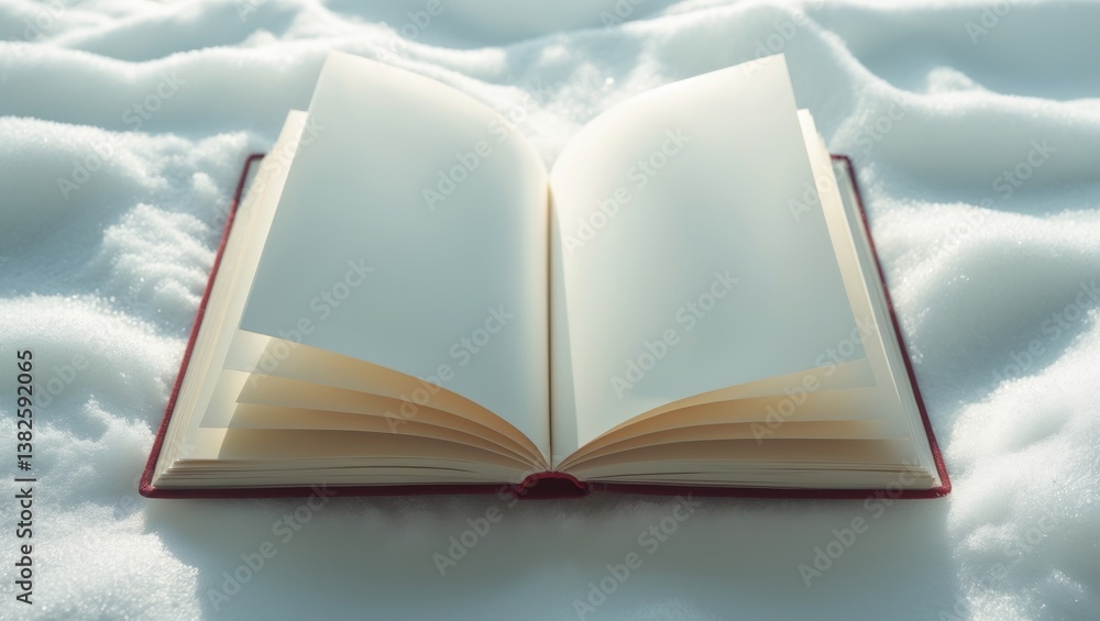 Poster open book with empty pages, set against a white background.