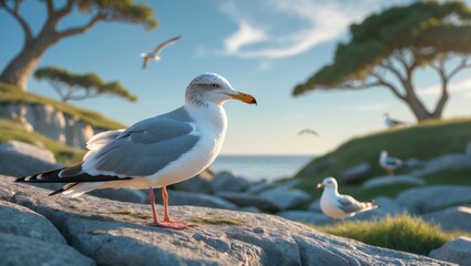 Fototapeta premium Seagulls resting birds, tranquil moment