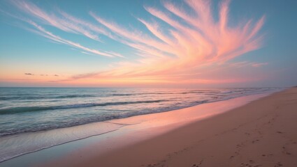 Fototapeta premium Sea sand sky theme, horizon, horizontal background banner. Nature landscape that inspires, beautiful hues, stunning scenery.