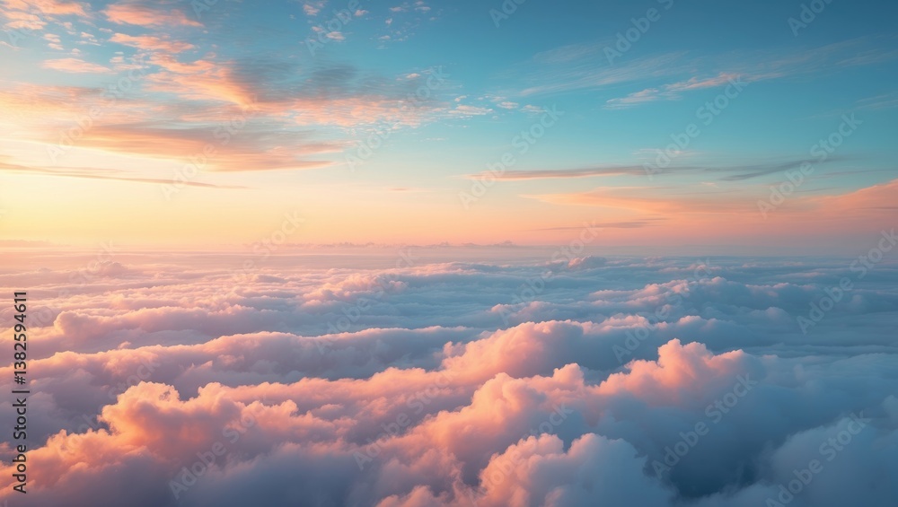 Poster panorama of the evening sky filled with clouds. sky backdrop, sky with illuminated clouds. beautiful
