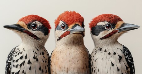 Woodpecker Collection Realistic Hand Drawn Watercolor Birds Green Black Avian Set Wildlife Forest Timberland