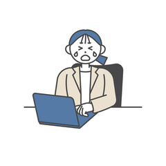 ノートパソコンを開いて泣いている女性