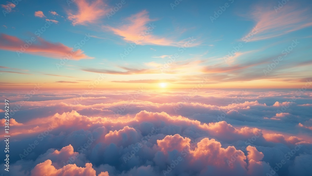 Aufkleber panorama of the evening sky featuring clouds. sky background, sky with illuminated clouds. beautiful