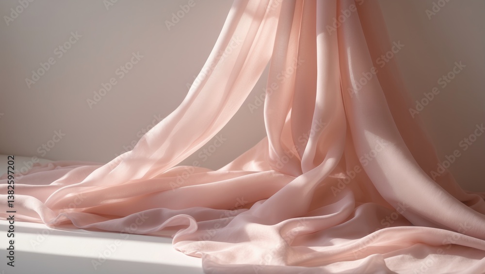 Poster Blurred layers of fabric form a flowing and soft abstract design, featuring gentle waves and delicate folds. The airy material provides a dreamy and elegant essence, perfect for artistic creations.