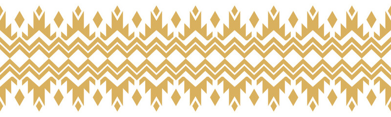 Gold ethnic border ornament. Geometric ethnic oriental seamless pattern. Stripe vector illustration. Native American Mexican African Indian tribal. Design border, textile, fabric, clothing, carpet.