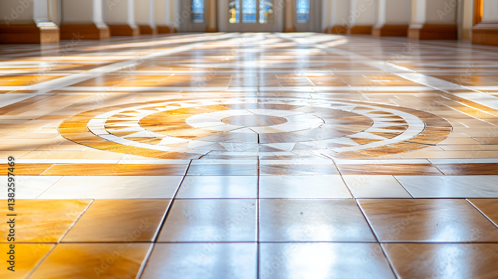 Aufkleber elegant tiled floor with intricate patterns and warm tones, showcasing beautiful design in spacious 
