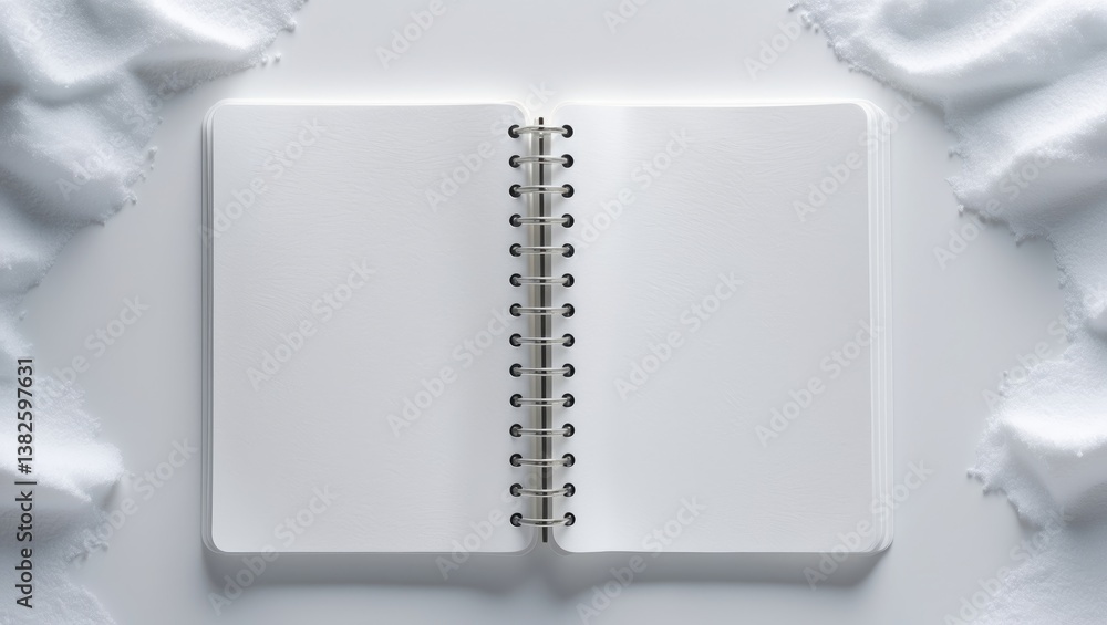 Poster open notebook displayed on a white background. open book with spiral binding
