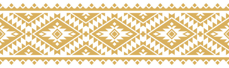Gold ethnic border ornament. Geometric ethnic oriental seamless pattern. Stripe vector illustration. Native American Mexican African Indian tribal. Design border, textile, fabric, clothing, carpet.