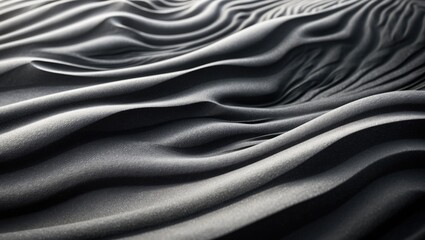 Black Sand beach macro photography. Close-up view of volcanic sand texture for background. Black color sand surface in macro detail. Black and white poster texture of desert sand.