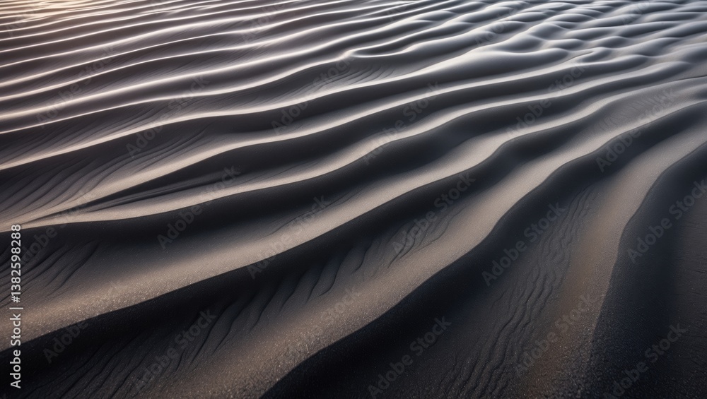 Poster black sand beach macro photography. close-up view of volcanic sand texture for background. detailed 