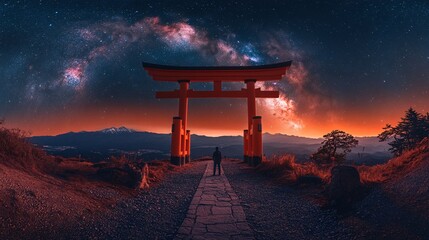 Celestial Gate A Solitary Figure Underneath Milky Way of excellence in splendor beyond compare