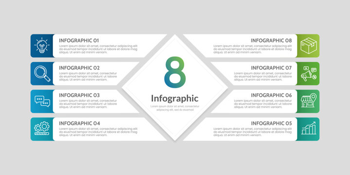 Infographic 8 option or steps modern design. Presentation, Banner, Slide and Plan. Vector illustration.
