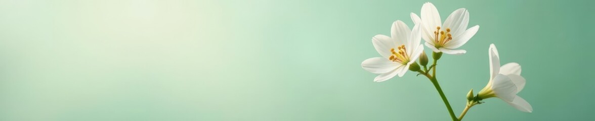 Single isolated stem with delicate white flowers, single bloom, isolated, floral