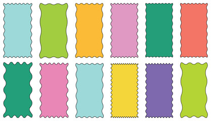 Zigzag and Wavy Geometric Shapes frame, colourful abstract zig zag wavy frames, Flat jagged oval shapes set, Colorful wavy frame.