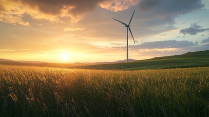 Obraz premium Golden Hour Wind Turbine Field Sunset of excellence in splendor beyond compare with grace in style