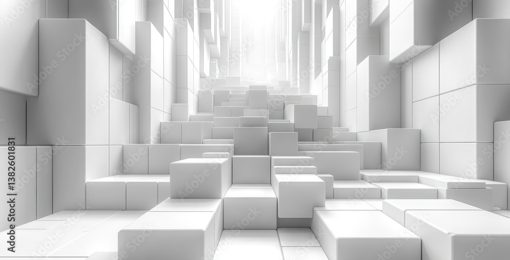 Fototapete White Cube Block Background with Abstract Geometry and Copy Space for Modern Design