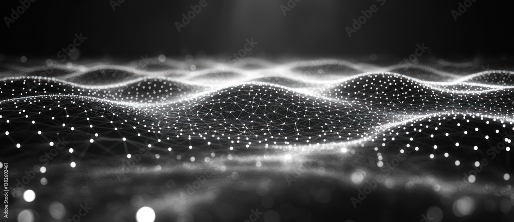 Fototapete futuristic abstract digital background of white interconnected lines and glowing points network conn