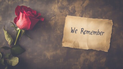 Nostalgic Patriot Day tribute with handwritten note and rose. Generative AI