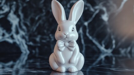 Elegant White Rabbit with Bow Tie on Marble Surface Decor