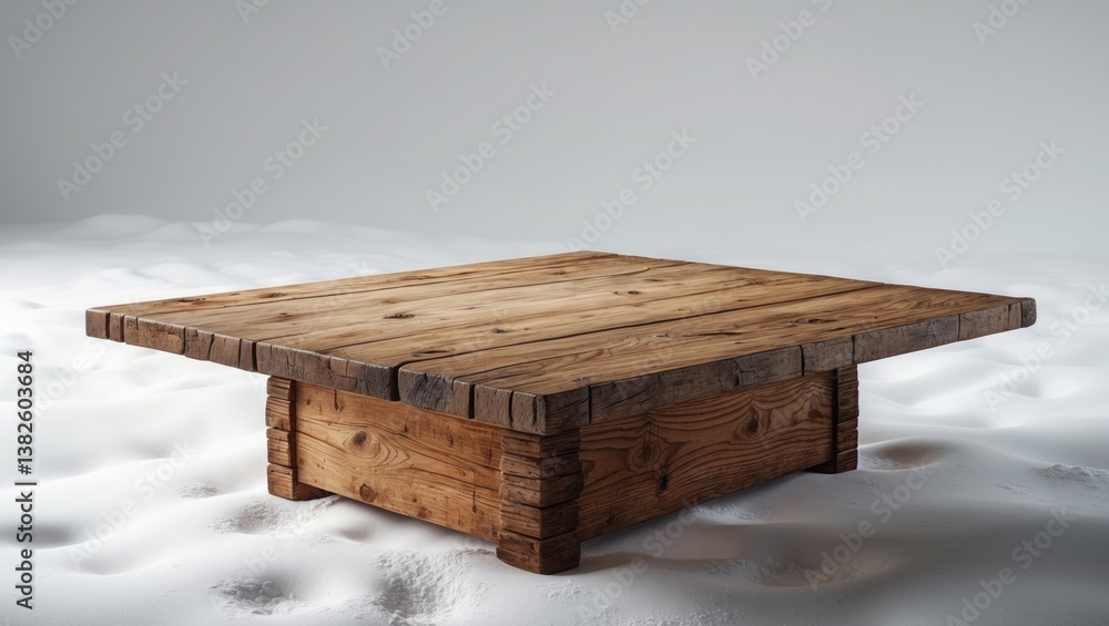 Aufkleber empty table constructed from old pine wood set against a white background for display or product