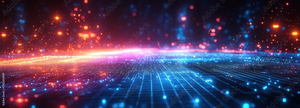 Aufkleber futuristic digital wireframe landscape abstract technology background with glowing points and connec