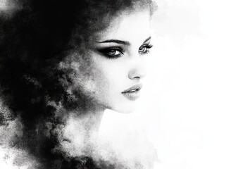 abstract portrait watercolor fashion art woman beauty model glamour minimalistic design style