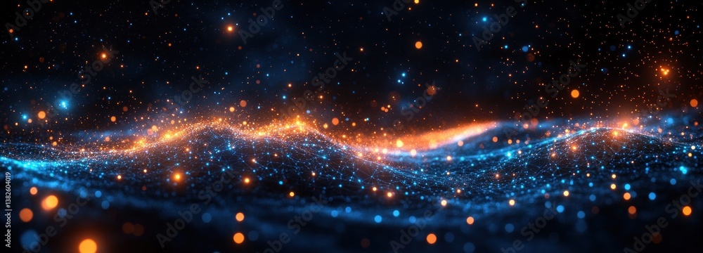 Poster futuristic geometric network with glowing lines in cosmic background abstract digital art