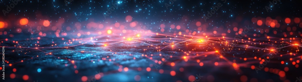 Leinwandbilder futuristic abstract digital art of interconnected lines and nodes in neon red and blue on dark backg