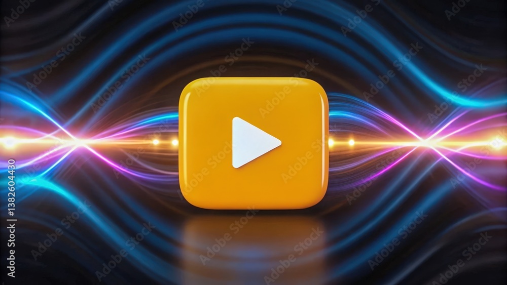 Poster a vibrant floating video play button with dynamic energy for digital media use., for influencer mark
