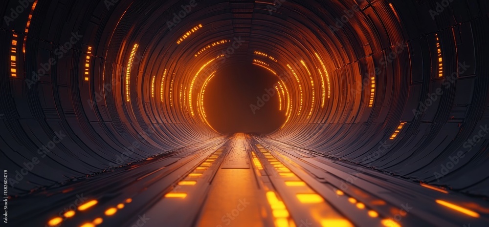 Poster futuristic abstract metallic curve design with amber lighting cyberpunk aesthetic 3d rendering