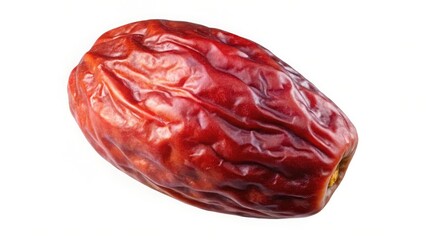 Ugly Dried Red Date Fruit, isolated on a white background, natural lighting, focus and highlight on the texture, showcasing its wrinkled, rich reddish-brown surface,