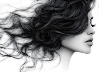 Monochromatic Abstract Artwork Flowing Hair Minimalist Composition Fashion Illustration