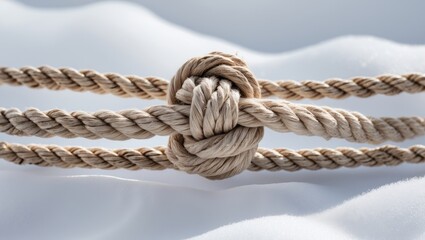 Fototapeta premium Durable organic cotton ropes resting on a snow-covered background.
