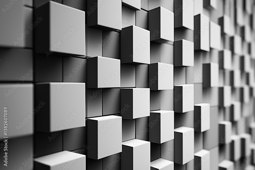 Poster abstract cube pattern wall background in gray monochrome tones
