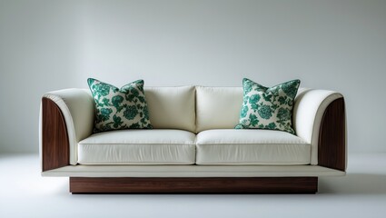 Sofa elegantly set against a plain background.