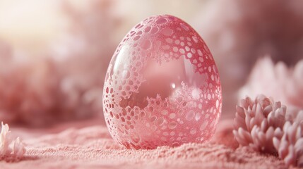 Delicate Pink Egg with Lace Pattern on Textured Surface Still Life