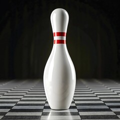 Classic Bowling Pin on a Checkered Floor with Dramatic Backdrop