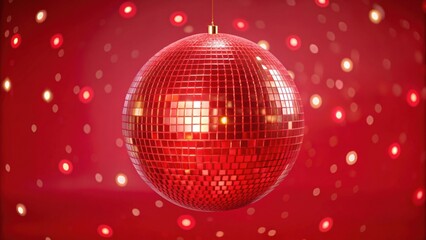 Obraz premium Vibrant red disco ball on glittering background for party and event design with copy space