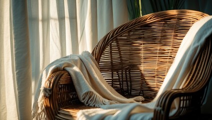 Rattan chair adorned with decorations at home