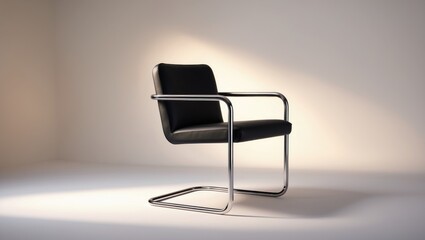 Elegant Black Leather Modern Lounge Chair with Sleek Chrome Base and Chic Button-Tufted Design for Living Areas