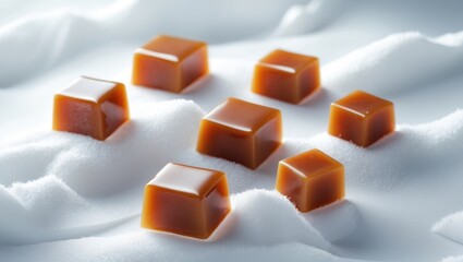 Falling Caramel candy, isolated on a backdrop, clipping path, complete depth of field.