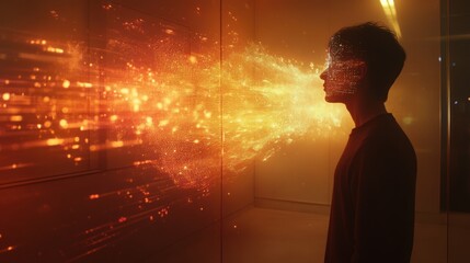 Abstract representation of cognition through the human mind, illuminated connection