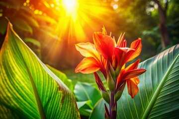 Costa Rican Canna Lily: Vibrant Blooms in Lush Rainforest Setting