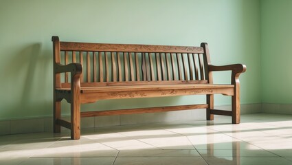 Empty wooden bench placed against a background.